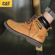 卡特（CAT）馬丁靴男鞋頭層牛皮大黃靴鋼頭防砸勞保鞋工裝高幫防 土黃色(8289) 41 標準皮鞋碼255mm