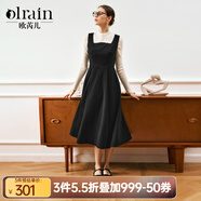 Olrain歐芮兒法式黑色連衣裙女春裝新款赫本風(fēng)毛呢背心裙 黑色 S