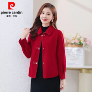 皮爾卡丹（pierre cardin）雙面羊.絨短外套女顯淑女氣質(zhì)雙面羊.毛呢外套春秋新品上衣女 中國紅 L 95-110斤
