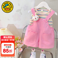 G.DUCKKIDS小黃鴨童裝女夏裝一周歲衣服女寶寶0-3歲嬰兒套裝5小童女孩兩件套 兔頭背帶無(wú)袖套裝粉色 90 尺碼1~2歲【 80-90cm】