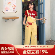 森女部落原創(chuàng)減齡卡通小狗繡花背帶褲長褲寬松休閑褲女2025夏季 休閑褲（單件） L