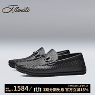 賓度（J.Benato）【品牌旗艦】男鞋男士豆豆鞋男時尚套腳休閑皮鞋春夏季專柜款 黑灰色 （三天內(nèi)發(fā)貨） 43 (265mm)