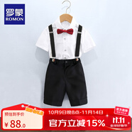 羅蒙男童女童禮服兒童小西裝套裝花童英倫主持人鋼琴畢業(yè)演出服兒童吊 男童黑色：短袖+短褲+背帶+領(lǐng)結(jié) 130