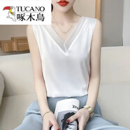啄木鳥(niǎo)（TUCANO）高端醋酸緞面無(wú)袖吊帶背心女新款蕾絲拼接純色外穿T恤內(nèi)搭上衣潮 白色 XL
