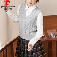 皮爾卡丹跨境麻花背心毛衣女秋冬新款歐美針織衫上衣跨境毛衣馬甲女 桐鄉(xiāng)濮院清河大朗-淺灰色 S