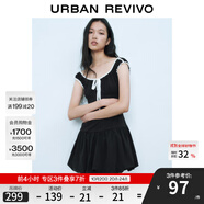 UR2025春季新款女裝撞色蕾絲飄帶U領(lǐng)無(wú)袖修身連衣裙UYY750014 黑色 (偏短) M