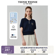 Teenie Weenie小熊女裝簡約時尚夏季短袖翻領(lǐng)針織衫Polo衫薄款白色 藏青色 XS (155)
