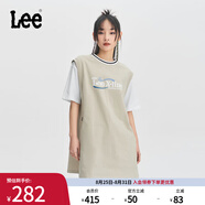 Lee舒適牡蠣白女假兩件籃球式印花短袖連衣裙休閑LWT0082474DR 牡蠣白 XS