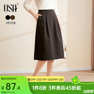 歐莎（OSA）黑色高腰磨毛傘裙顯瘦百搭遮肚a字半身裙女秋冬2025年新款 黑色A M