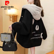 皮爾卡丹加絨加厚牛仔外套女秋冬季2025年新款保暖牛仔衣女裝棉衣棉服襖子 9862#繡花【黑色】 加絨 L 【建議116--130斤】