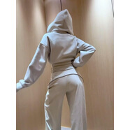 漣畫(huà)白灰色休閑運動(dòng)套裝女衛衣休閑褲子一整套秋冬季 白灰色短款純色升級面料 S 運動(dòng)休閑/山東/伯明翰衛衣