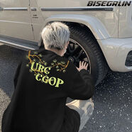 BISEGRLIN男士圓領(lǐng)套頭長袖t恤2025年春秋新款寬松休閑百搭上衣服 【23ere43wer】黑色 XL