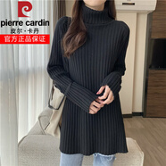 皮爾卡丹（pierre cardin）高領(lǐng)毛衣女春秋2025年新款直筒寬松套頭中長款打底衫針織長袖上衣 黑色 S 254