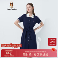 暇步士（Hush Puppies）女裝夏復古休閑運動(dòng)系帶修身Polo連衣裙 196深藍 S