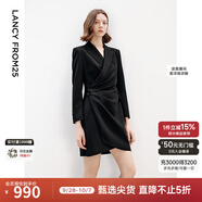 朗姿設計感a字裙秋季西裝裙法式氣質(zhì)新款高級感黑色連衣裙 黑色 S