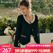 Olrain歐芮兒黑色短外套初秋新款法式名媛娃娃領花邊領外套 黑色 S