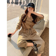 拉夏貝爾（La Chapelle）獨特別致好看工裝連體褲女春秋2025新款感休閑連身衣褲套裝 卡其色 S 91-105斤