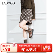 lagogo高腰半身裙女拉谷谷2024年冬季新款復(fù)古格紋a字短裙學(xué)院風(fēng) 混色(Y0) M