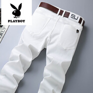 花花公子（PLAYBOY）牛仔褲2025新款白色男款直筒寬松彈力夏季薄款高端休閑褲子男士 白色 32 (二尺五)