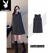 花花公子（PLAYBOY）2025冬季法式毛呢連衣裙感氣質(zhì)小香風(fēng)背心無(wú)袖裙學(xué)院風(fēng) 背心裙 L