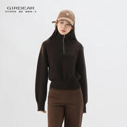 GIRDEAR/哥弟初冬穿搭時(shí)尚百搭長(cháng)袖翻領(lǐng)半開(kāi)襟拉鏈針織衫1399749 咖啡色 S 2(S)