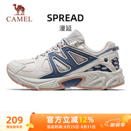 駱駝（CAMEL）漫延復古慢跑步女鞋網(wǎng)面透氣運動(dòng)鞋子 K25B09L7057 淺灰/深藍 38