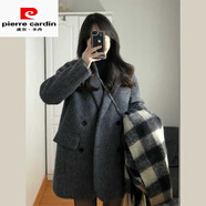 皮爾卡丹（pierre cardin）短款毛呢西裝外套女2025秋冬裝新款高級(jí)感加棉加厚呢子大衣小個(gè)子 深灰色 S  80-100斤