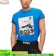 胡戈.波士奢侈品潮牌男士短袖Bruce Le紀念李小龍印花 t恤16057589 Medium Blue 2XL