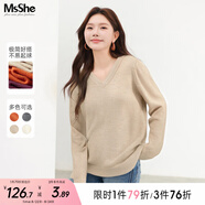 MsShe【V領&圓領】大碼女裝秋裝胖mm仿兔絨紗寬松毛衣 燕麥色現(xiàn)貨-2409 3XL