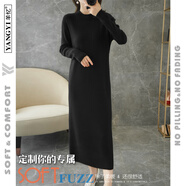 LOVELY&DEARLY秋冬女長(cháng)款羊絨裙過(guò)膝針織連衣裙寬松大碼加厚毛衣長(cháng)裙打底羊毛裙 黑色半高領(lǐng) XL 110-120斤