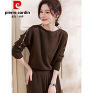皮爾卡丹（pierre cardin）長(zhǎng)袖針織上衣女春秋2025新款洋氣一字領(lǐng)薄款毛衣寬松氣質(zhì)蝙蝠衫潮 咖啡【現(xiàn)貨】 M