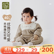 拉比嬰兒偏開連體衣80g棉2025秋冬新款復古加厚保暖長袖哈衣爬服 偏開連體衣-深卡其 40g棉 59cm
