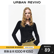 UR秋冬新款女裝慵懶風(fēng)氛圍感修身系帶針織衫UYY940026 黑色 M