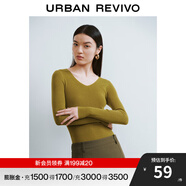 UR秋季新款女裝簡約基礎百搭休閑修身V領(lǐng)針織衫UWB940008 褐綠 M