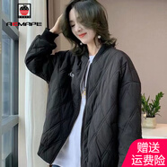 AEMAPE外套女2025春秋冬季新款棉服小個(gè)子菱形格棒球服短外套女裝上衣 黑色 2XL _130-145斤