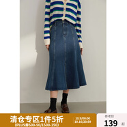 獨(dú)束大碼女裝法式復(fù)古魚(yú)尾開(kāi)叉牛仔裙女新款秋裝微胖mm包臀裙22DS3230 牛仔藍(lán)(DY) 3XL