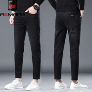 AEMAPE美國蘋(píng)果高端矮個(gè)子九分牛仔褲男潮牌修身小腳秋冬厚款彈力百搭 1048黑色九分 30 腰圍【2尺3】