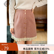 固執(zhí)（OBSTINATE）【特價(jià)】小香風(fēng)短裙女裝秋冬新款復(fù)古百搭粗花呢小個(gè)子A字半身裙 橙色 S