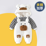 迪迪熊日記（DIDIXIONGRIJI）新生兒衣服冬季夾棉加厚嬰兒衣服0-3月寶寶厚款棉服外出抱衣冬裝 夾棉 背帶小熊 59cm 適合9斤內(nèi)的寶寶穿的