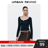 UR2025冬季新款女裝簡(jiǎn)約松弛感亨利領(lǐng)短款修身T恤UYB450013 墨藍(lán) M