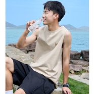 唐獅（TonLion）夏季新款男背心寬松坎肩無袖T恤上衣ins圓領(lǐng)純棉內(nèi)搭打底衫潮 沙色/A款 M