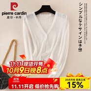 皮爾卡丹（pierre cardin）薄款針織冰絲開衫女長(zhǎng)袖夏季外搭短款空調(diào)衫防曬小披肩上衣女罩衫 2024白色 1粒扣款2025 S