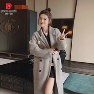 皮爾卡丹韓系高級灰色毛呢西裝外套女秋冬2025年新款復(fù)古寬松長款呢子大衣 淺灰色 S