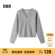 森馬（Semir）毛衣女冬季短款含羊毛破洞V領(lǐng)毛衫辣妹個(gè)性ins小個(gè)子101724107032