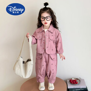 迪士尼（Disney）女童春裝百搭牛仔外套套裝2025新品兒童洋氣春秋款薄款休閑兩件套 粉色 【牛仔套裝】 130 cm 【建議身高125cm左右】