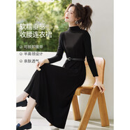 沫晗依美高智淡人風(fēng)裙子2025秋季韓系氣質(zhì)半高領(lǐng)中袖內搭連衣裙女