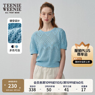 Teenie Weenie小熊春夏鏤空鉤花泡泡袖套頭短款時(shí)髦毛衣針織衫女裝 淺藍色 L 170