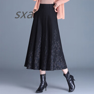 SXA香港潮牌印花氣質半身裙女2025新款秋A字裙中長款顯瘦高腰垂感 黑色 M