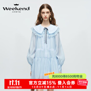 卓雅周末（JORYA weekend）海鹽茉莉|24春季新款蕾絲拼接娃娃領(lǐng)蝴蝶結(jié)燈籠袖連衣裙EJWEAN39 藍色 XL