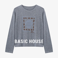 百家好（Basic House）Basic House/百家好休閑長(cháng)袖針織衫2025秋冬貝殼海星刺繡設計上衣 灰色 L
